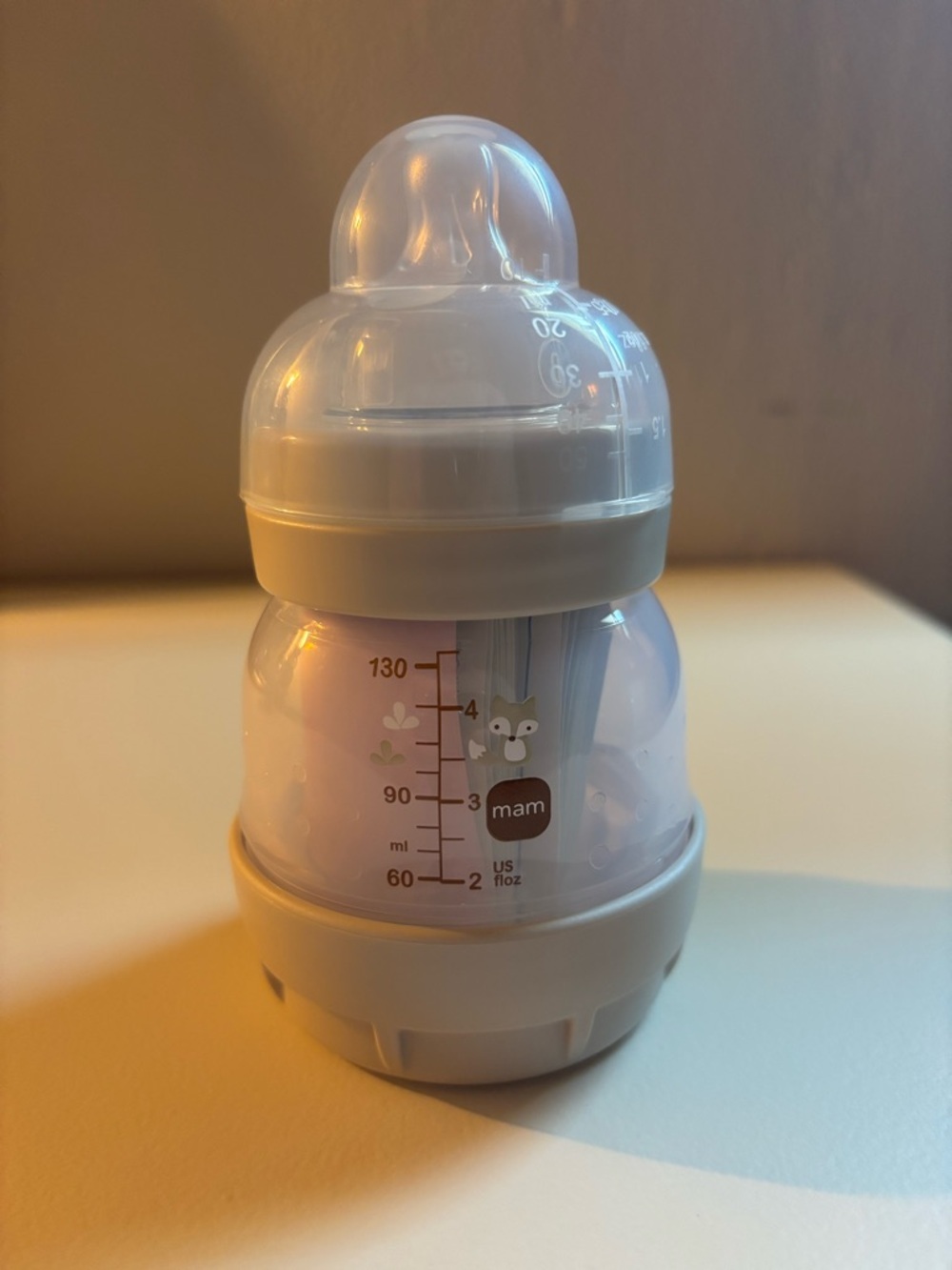 mam Baby Bottle in White with Fox Design